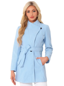 Women's Classic Stand Collar Long Sleeve Winter Belted Long Coat