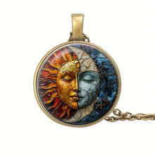 Load image into Gallery viewer, Stunning Round Pendant Necklace - Unique Sun &amp; Moon Pattern, Oil Paomeninting Style Glass Mosaic, Alloy Construction