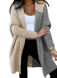 Open Front Long Sleeve Hooded Knit Cardigan Sweaters Women's Outwear Coat