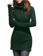 Load image into Gallery viewer, Women Polo Neck Long Slim Fitted Dress Bodycon Turtleneck Cable Knit Sweater