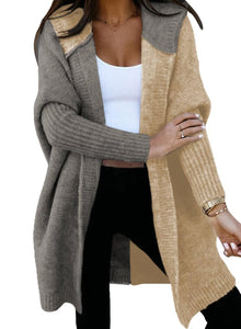 Open Front Long Sleeve Hooded Knit Cardigan Sweaters Women's Outwear Coat