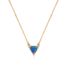 Load image into Gallery viewer, Gold Pendant Necklaces for Women, 14K Gold Plated Synthetics Blue Opal Necklace Created October’s Birthstone Charm Simple Triangle Pendant Necklaces Gold Jewelry for Women Trendy