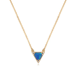 Gold Pendant Necklaces for Women, 14K Gold Plated Synthetics Blue Opal Necklace Created October’s Birthstone Charm Simple Triangle Pendant Necklaces Gold Jewelry for Women Trendy