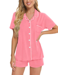 SWOMOG Womens Button Down Pajamas Set Short Sleeve Sleepwear Bride Soft Pj Lounge Sets XS-3XL