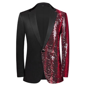 Men Black Sequin Shiny Prom Suit Jacket One Button Slim Fit, Perfect for Musicians, Event Hosts, and Event Managers