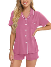 Load image into Gallery viewer, SWOMOG Womens Button Down Pajamas Set Short Sleeve Sleepwear Bride Soft Pj Lounge Sets XS-3XL