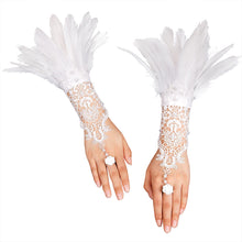 Load image into Gallery viewer, HOMELEX Women Black Lace Feather Gloves Witch Angel Costume Accessories Swan Wings Wrist Bands