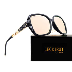 LECKIRUT Oversized Sunglasses for Women Polarized UV Protection Classic Fashion Ladies Shades Black Frame Gray Lens