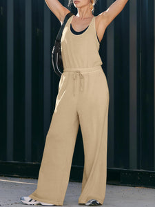 Women's Casual Wide Leg Jumpsuits Summer Sleeveless Loose Fit Jumper in 4 Colors