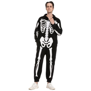 Spooktacular Creations Unisex Skeleton Family Matching Pajama Jumpsuit for Men Halloween Dress Up Party Themed Party Cosplay