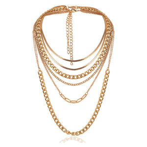 Punk Chain Chunky Necklaces for women Multilayer Collar Necklace Gold in 9 Different Styles