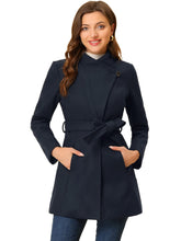 Load image into Gallery viewer, Women&#39;s Classic Stand Collar Long Sleeve Winter Belted Long Coat