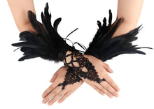 Load image into Gallery viewer, HOMELEX Women Black Lace Feather Gloves Witch Angel Costume Accessories Swan Wings Wrist Bands