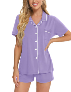 SWOMOG Womens Button Down Pajamas Set Short Sleeve Sleepwear Bride Soft Pj Lounge Sets XS-3XL