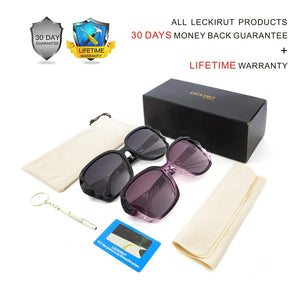 LECKIRUT Oversized Sunglasses for Women Polarized UV Protection Classic Fashion Ladies Shades Black Frame Gray Lens