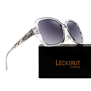 LECKIRUT Oversized Sunglasses for Women Polarized UV Protection Classic Fashion Ladies Shades Black Frame Gray Lens