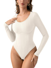 Load image into Gallery viewer, PINKMSTYLE Women&#39;s Sexy Scoop Neck Long Sleeve Bodysuits Thongs Ribbed Seamless Slim Fit Trendy Going Out Leotard Tops