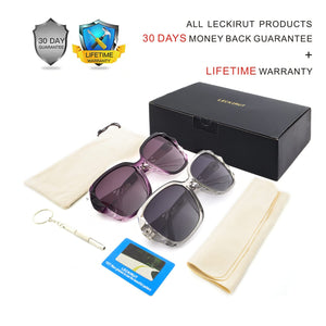 LECKIRUT Oversized Sunglasses for Women Polarized UV Protection Classic Fashion Ladies Shades Black Frame Gray Lens