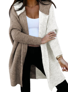 Open Front Long Sleeve Hooded Knit Cardigan Sweaters Women's Outwear Coat