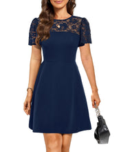 Load image into Gallery viewer, Women&#39;s Cocktail Dresses Crew Neck Short A Line Dress with Lace Sleeves