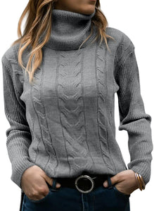 Women's Turtleneck Long Sleeve Cable Knit Sweaters for Fall & Winter