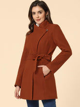 Load image into Gallery viewer, Women&#39;s Classic Stand Collar Long Sleeve Winter Belted Long Coat