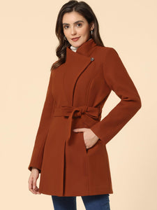 Women's Classic Stand Collar Long Sleeve Winter Belted Long Coat