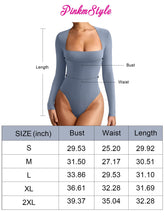 Load image into Gallery viewer, PINKMSTYLE Women&#39;s Fashion Sexy Square Neck Double Lined Long Sleeve Bodysuit Basic Body Suits Tops Going Out Outfits Shirts