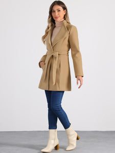 Women's Classic Stand Collar Long Sleeve Winter Belted Long Coat