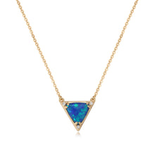 Load image into Gallery viewer, Gold Pendant Necklaces for Women, 14K Gold Plated Synthetics Blue Opal Necklace Created October’s Birthstone Charm Simple Triangle Pendant Necklaces Gold Jewelry for Women Trendy