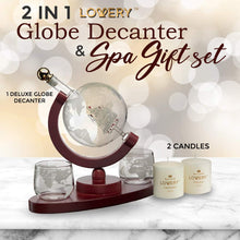 Load image into Gallery viewer, Valentines Day Gifts For Him, Whiskey-Wine Globe Decanter + Spa Gift Set, 20Pcs - 2 Etched Globe Glasses, 4 Bath Bombs, 4 Scented Reed Oil Bottles, Reed Stick, 2 Spa Candles, Pure Aromatherapy Gifts