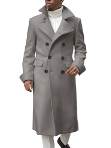 Ebifin Men's Notch Lapel Double Breasted Long Trench Coat Casual Cotton Blend Peacoat