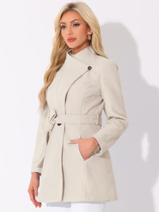 Women's Classic Stand Collar Long Sleeve Winter Belted Long Coat