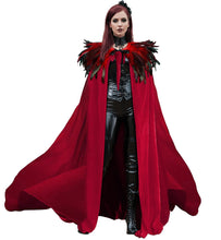 Load image into Gallery viewer, L&#39;VOW Women Feather Collar Velvet Cloak Vampire Cape Witch Queen Cosplay Halloween Costume