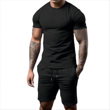 Load image into Gallery viewer, elselect Mens 2 Piece Outfits Summer Athletic Tracksuit Shorts and T-Shirt Casual Sportswear Workout Sets with Pockets