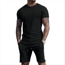 Load image into Gallery viewer, elselect Mens 2 Piece Outfits Summer Athletic Tracksuit Shorts and T-Shirt Casual Sportswear Workout Sets with Pockets