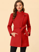 Load image into Gallery viewer, Women&#39;s Classic Stand Collar Long Sleeve Winter Belted Long Coat