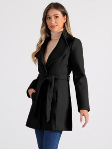 Women's Classic Stand Collar Long Sleeve Winter Belted Long Coat