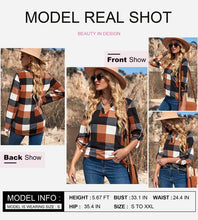 Load image into Gallery viewer, Womens Basic Casual V Neck Plaid Print Cotton Cuffed Long Sleeve Work Tops Blouses Shirts S-3XL