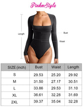 Load image into Gallery viewer, PINKMSTYLE Women&#39;s Fashion Sexy Square Neck Double Lined Long Sleeve Bodysuit Basic Body Suits Tops Going Out Outfits Shirts