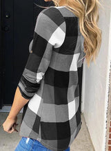 Load image into Gallery viewer, Womens Basic Casual V Neck Plaid Print Cotton Cuffed Long Sleeve Work Tops Blouses Shirts S-3XL