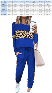 Leopard Sweatsuits Women 2 Piece Sets Crew neck Long Sleeve Tops Pants, Tracksuit with Pockets