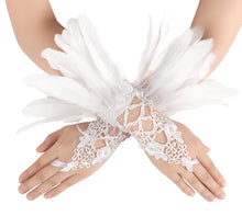 Load image into Gallery viewer, HOMELEX Women Black Lace Feather Gloves Witch Angel Costume Accessories Swan Wings Wrist Bands