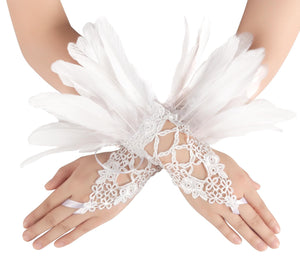 HOMELEX Women Black Lace Feather Gloves Witch Angel Costume Accessories Swan Wings Wrist Bands