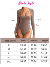 Load image into Gallery viewer, PINKMSTYLE Women&#39;s Fashion Sexy Square Neck Double Lined Long Sleeve Bodysuit Basic Body Suits Tops Going Out Outfits Shirts