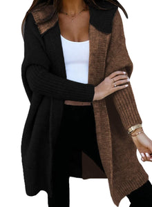 Open Front Long Sleeve Hooded Knit Cardigan Sweaters Women's Outwear Coat