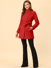 Load image into Gallery viewer, Women&#39;s Classic Stand Collar Long Sleeve Winter Belted Long Coat