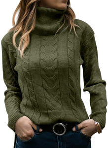 Women's Turtleneck Long Sleeve Cable Knit Sweaters for Fall & Winter