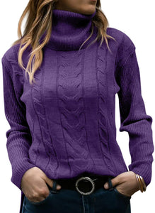 Women's Turtleneck Long Sleeve Cable Knit Sweaters for Fall & Winter