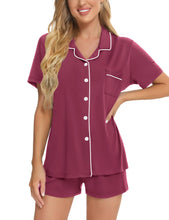 Load image into Gallery viewer, SWOMOG Womens Button Down Pajamas Set Short Sleeve Sleepwear Bride Soft Pj Lounge Sets XS-3XL